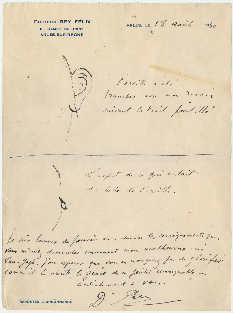 Het briefje dat dokter Rey aan Stone schreef. Foto: Van Goghmuseum.